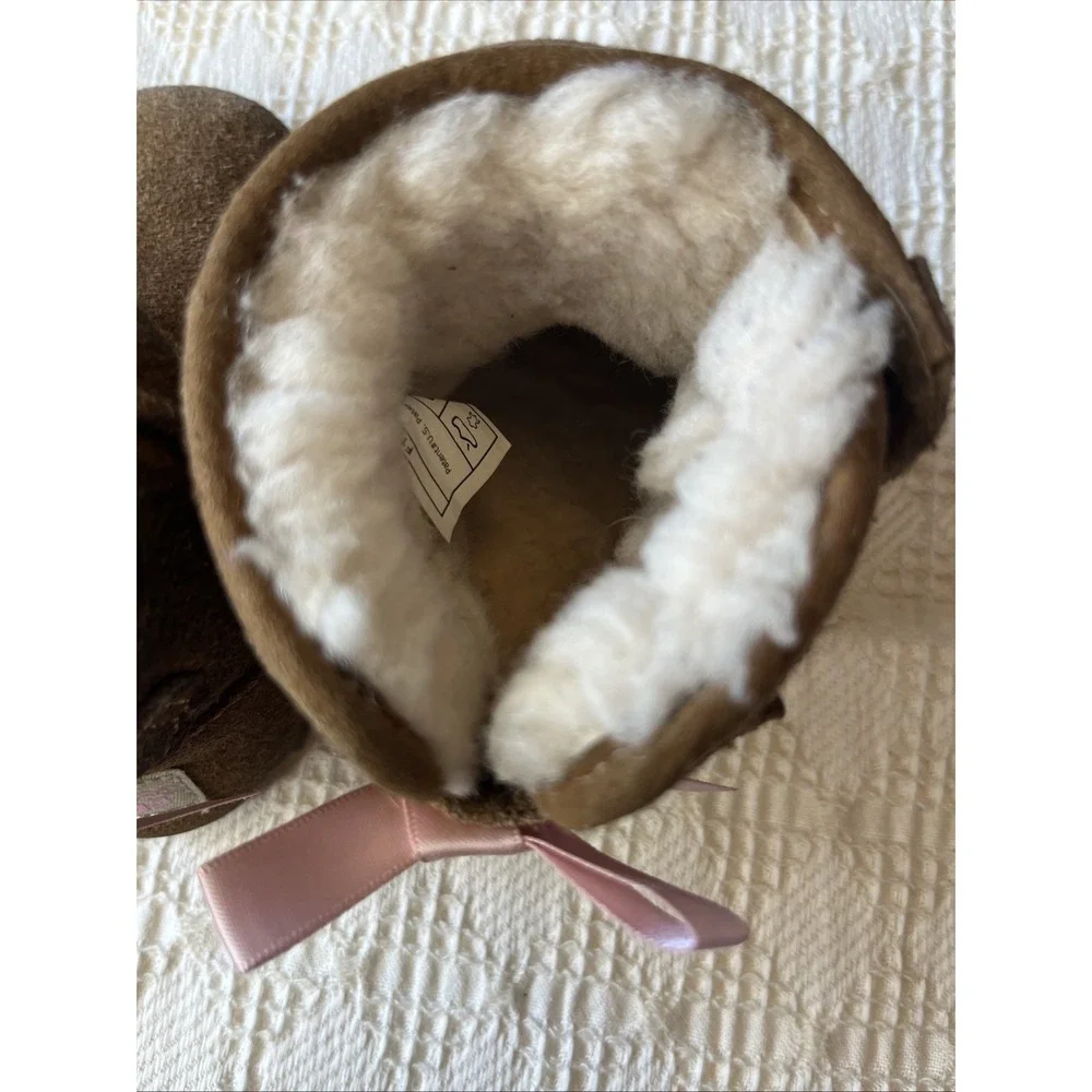 UGG Jessie Brown Pink Bow Bootie Boots Baby & Toddler Size 4/5 Soft Soled